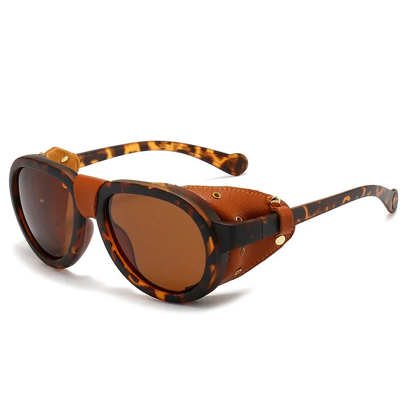 Steampunk Polarized Sunglasses Leather Shields – unique design