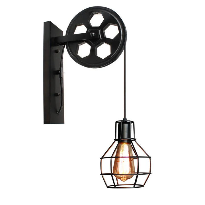 Steampunk Pulley Wall Lamp Black
