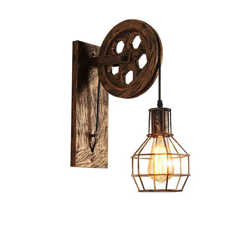 Steampunk Pulley Wall Lamp Bronze