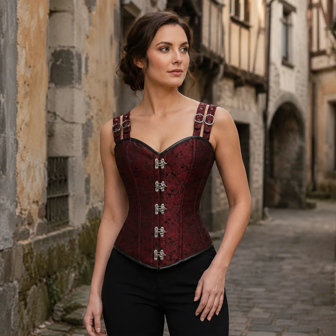 Steampunk Red Brocade Corset