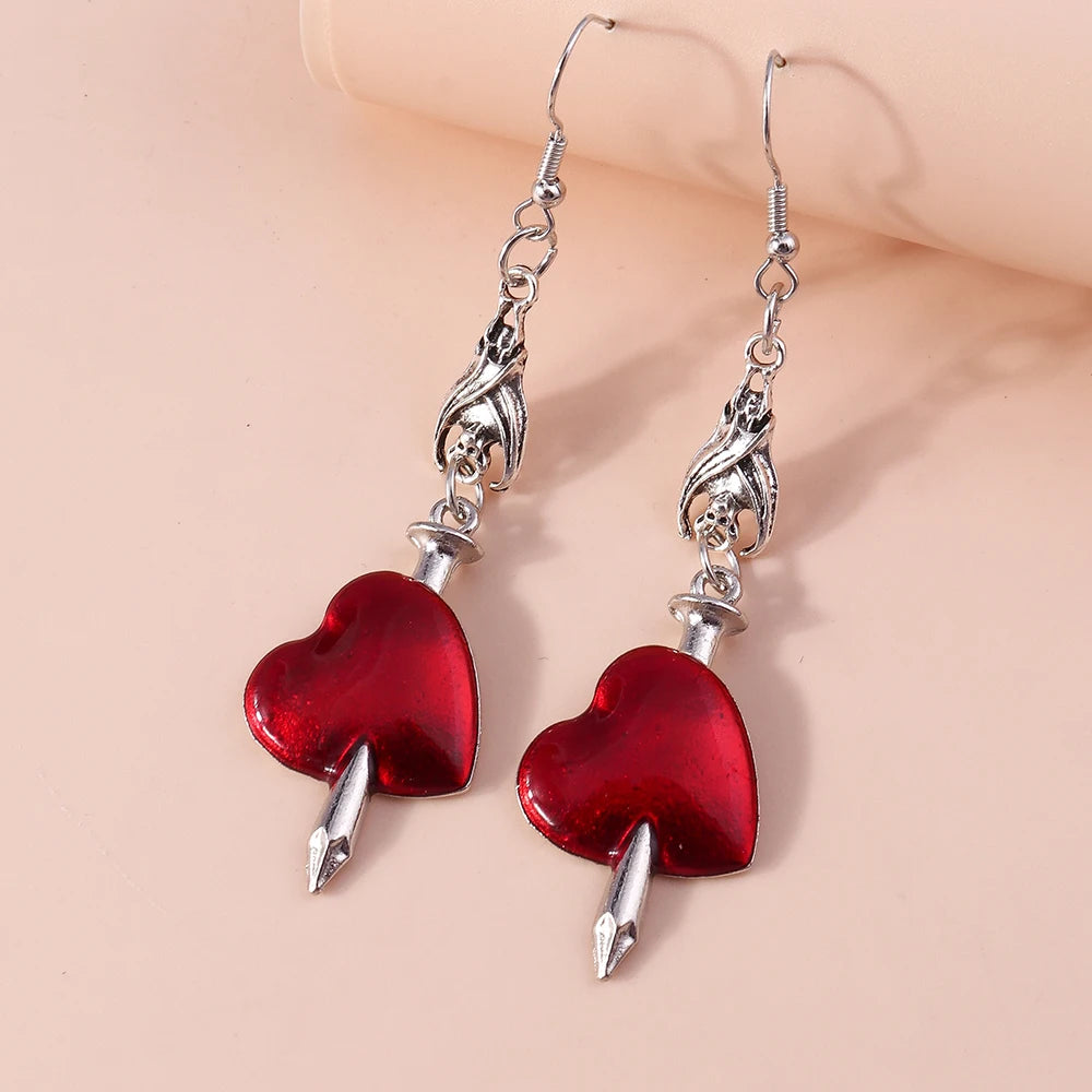 Steampunk Red Heart Earrings