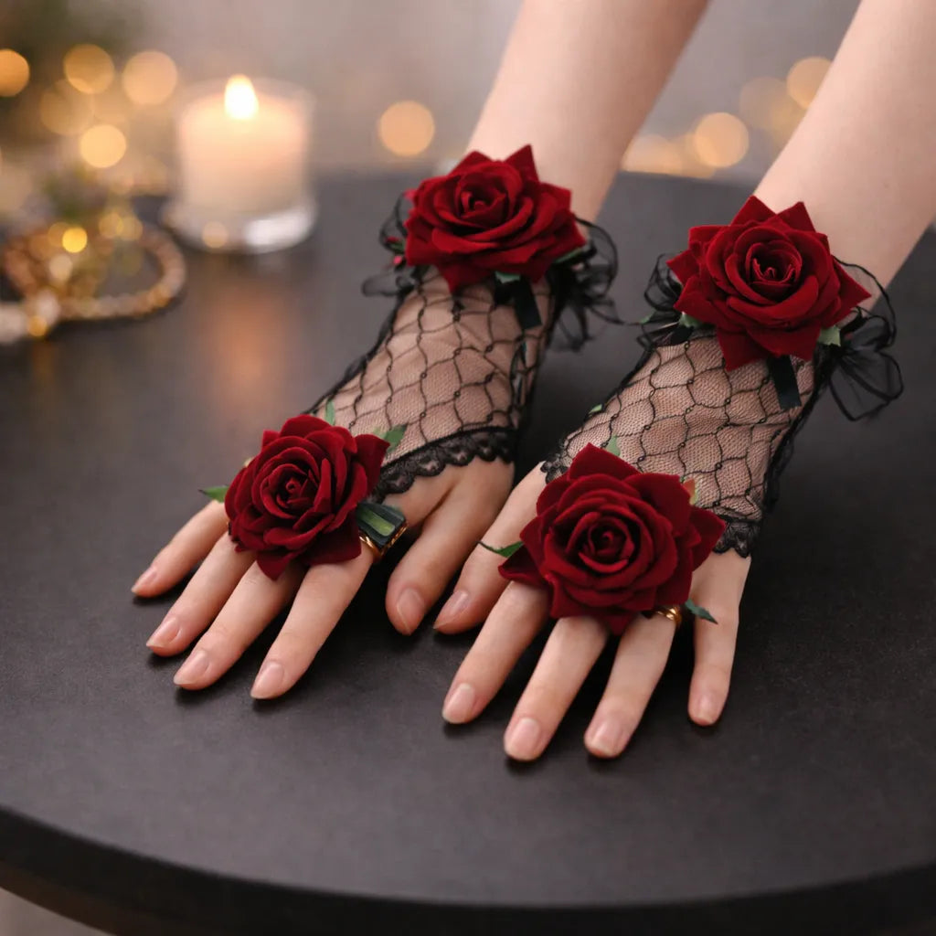 Steampunk Red Roses Gloves