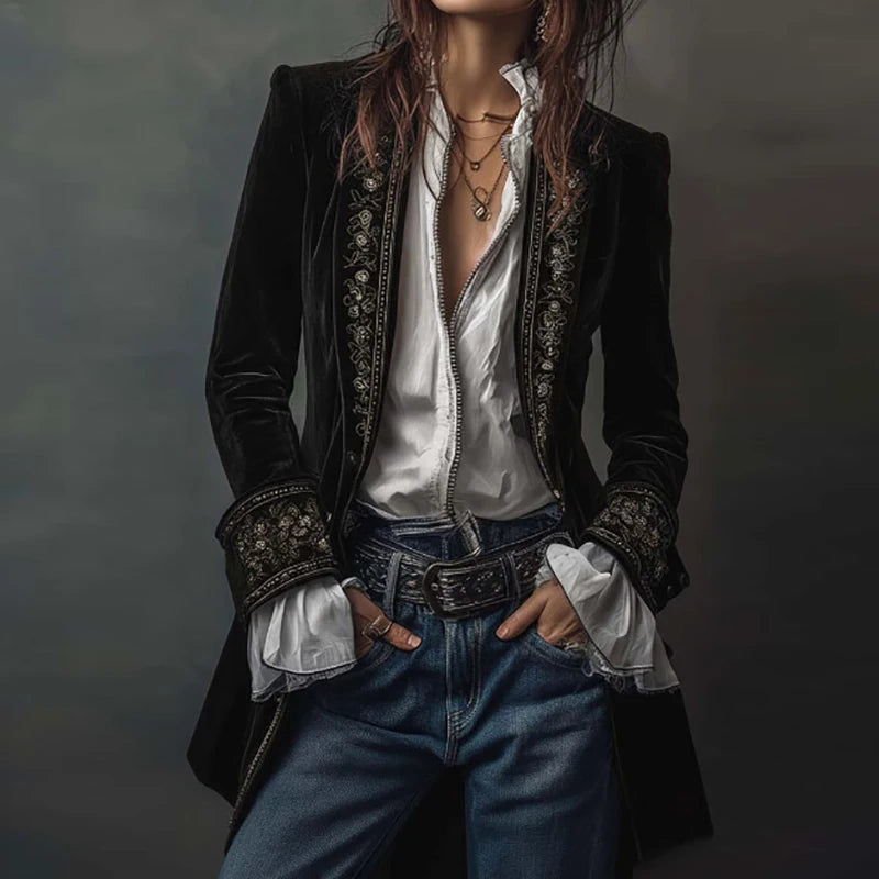 Steampunk Retro Ethnic Floral Jacket Black