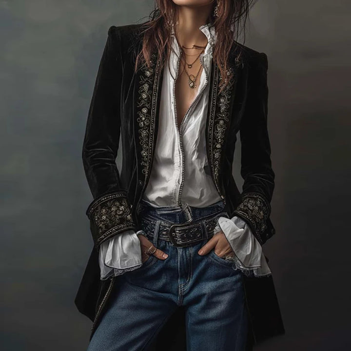 Steampunk Retro Ethnic Floral Jacket Black