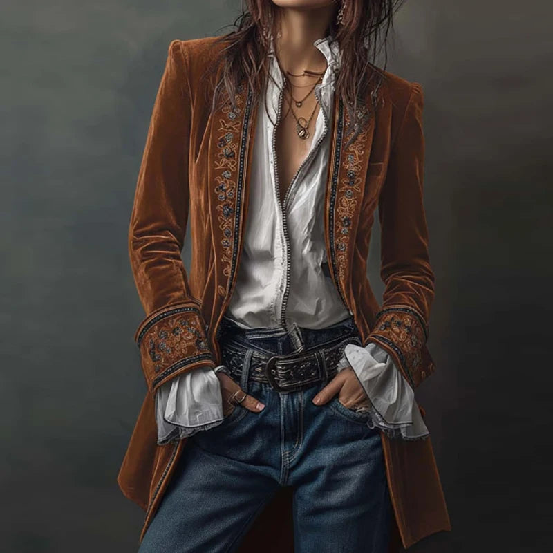 Steampunk Retro Ethnic Floral Jacket Brown