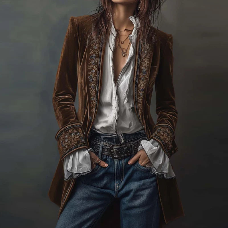 Steampunk Retro Ethnic Floral Jacket Brown Clear