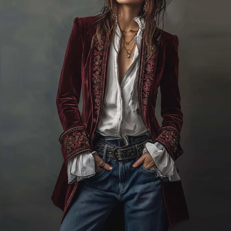 Steampunk Retro Ethnic Floral Jacket Fuchsia