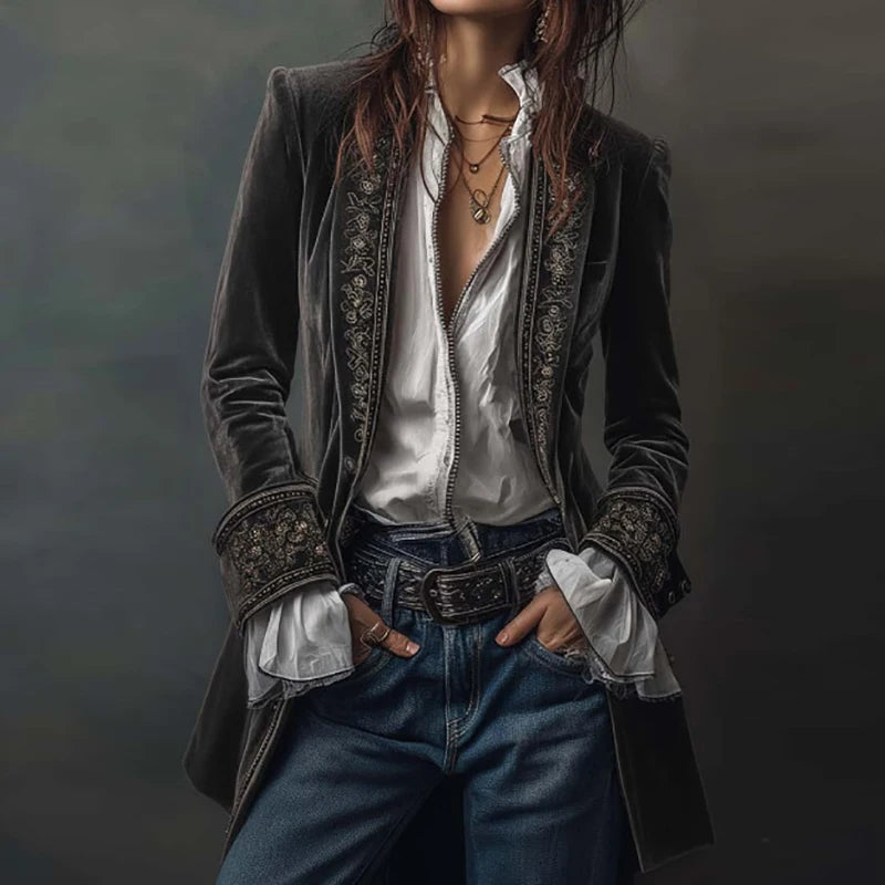 Steampunk Retro Ethnic Floral Jacket Gray