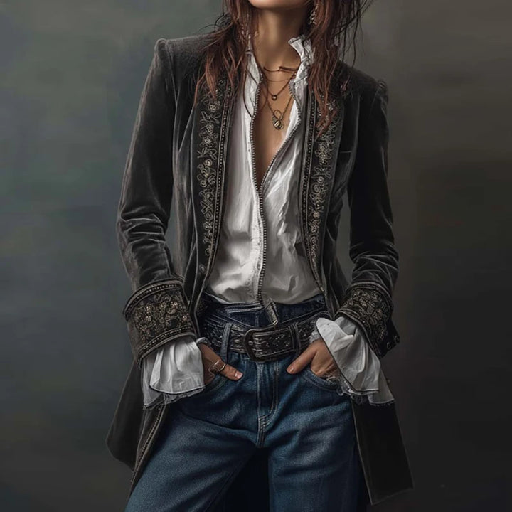 Steampunk Retro Ethnic Floral Jacket Gray