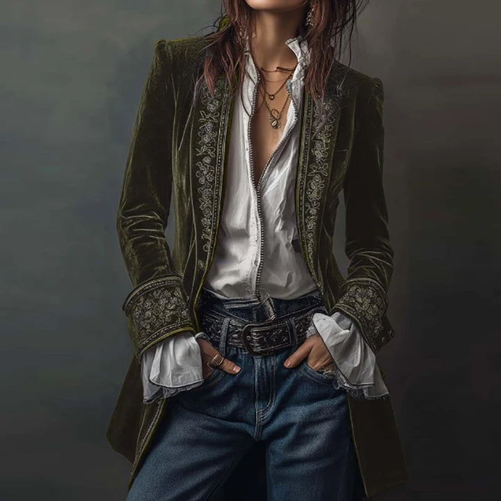 Steampunk Retro Ethnic Floral Jacket Green