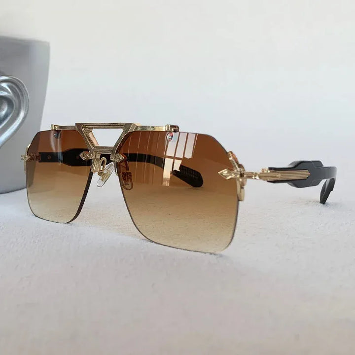 Steampunk Rimless Sunglasses Brown