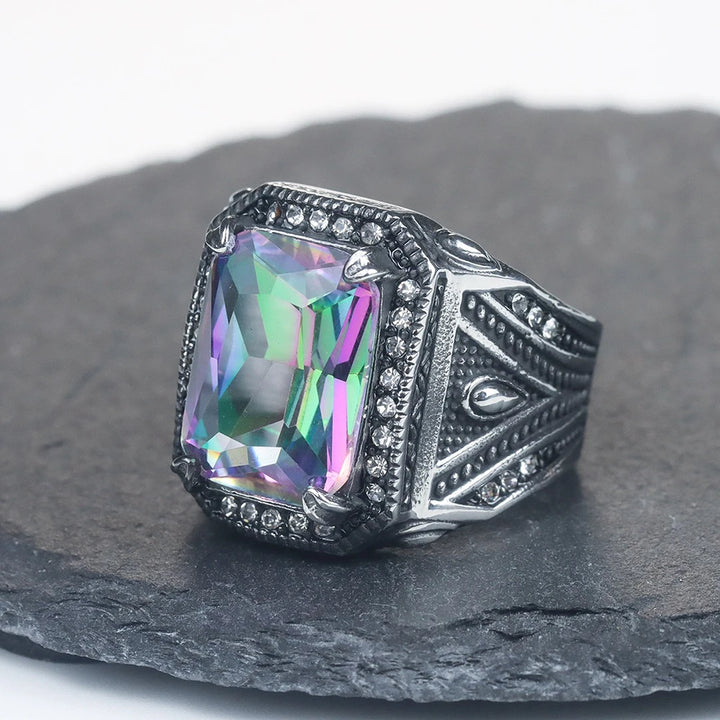 Steampunk Ring With Colorful Stone