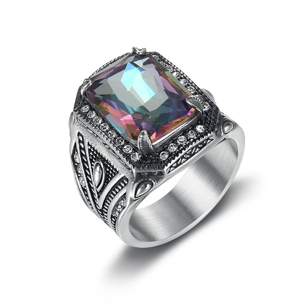 Steampunk Ring With Colorful Stone artistic
