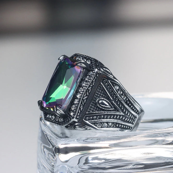 Steampunk Ring With Colorful Stone chic