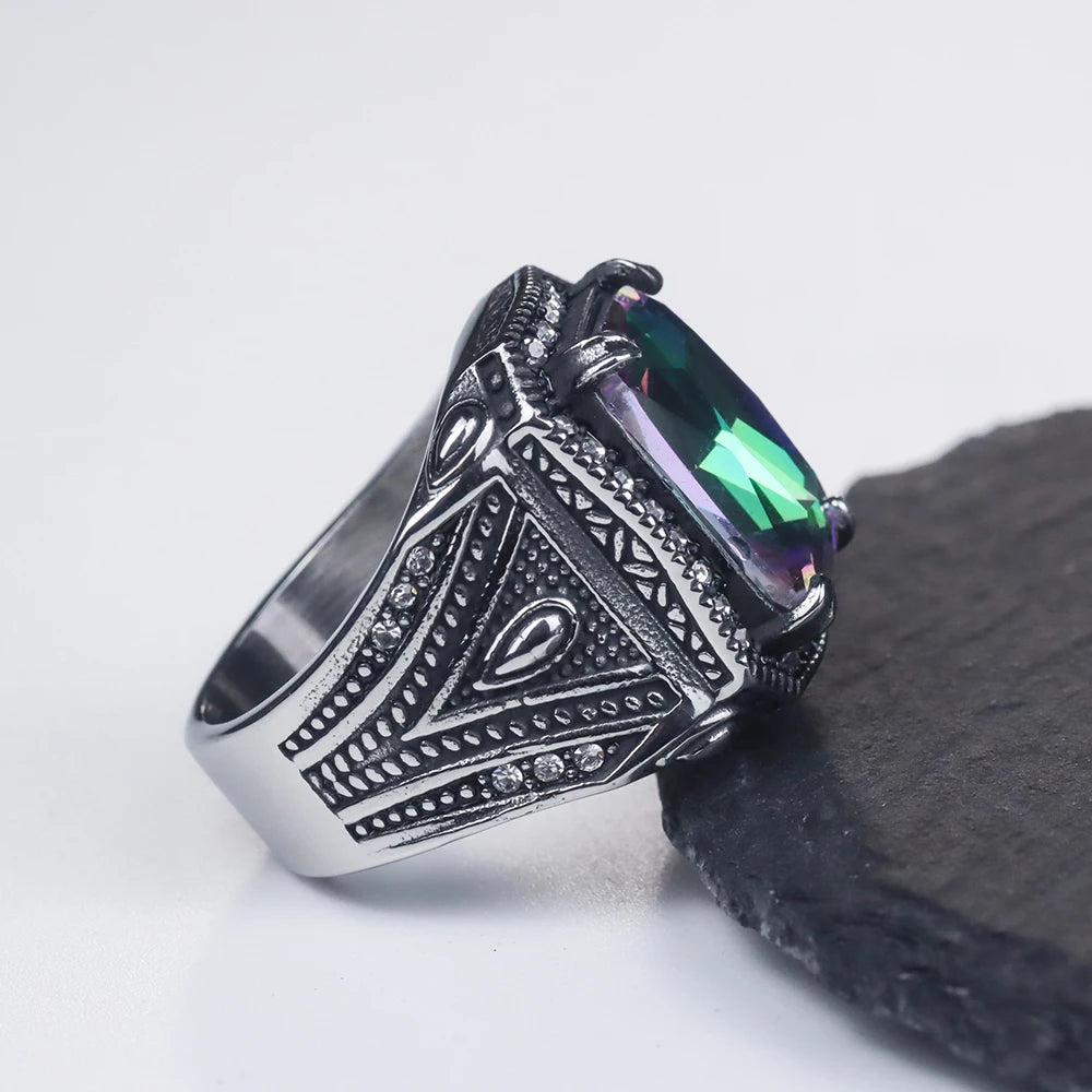 Steampunk Ring With Colorful Stone elegant
