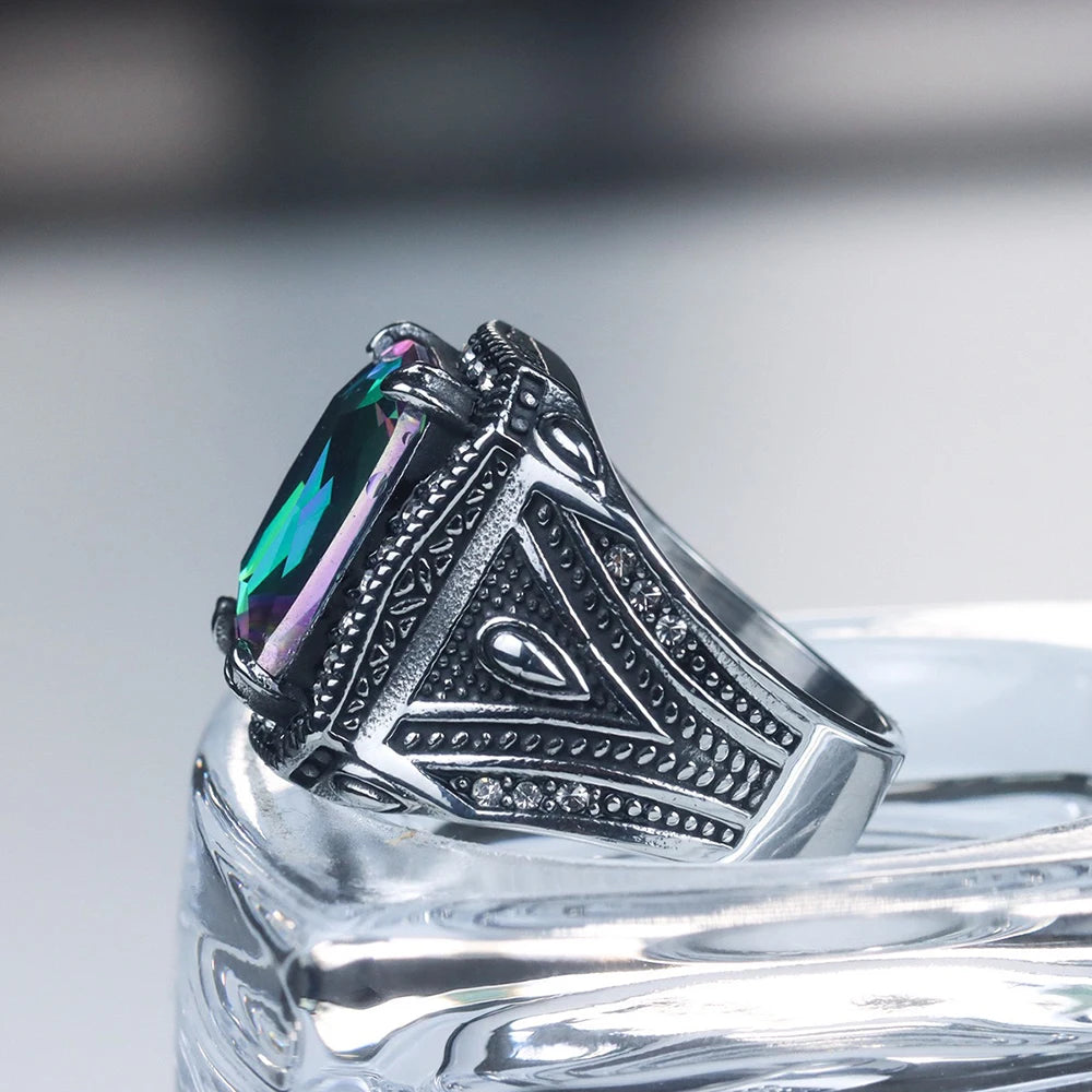 Steampunk Ring With Colorful Stone fashion