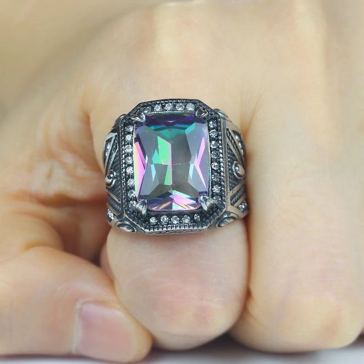 Steampunk Ring With Colorful Stone polished