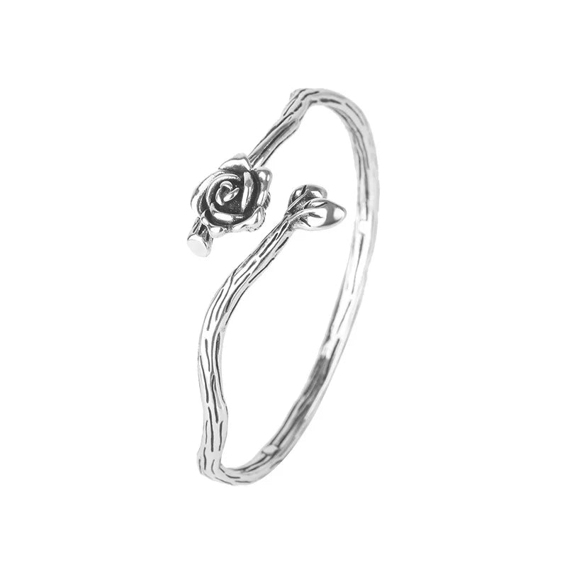 Steampunk Rose Flower Bracelet In Silver chic
