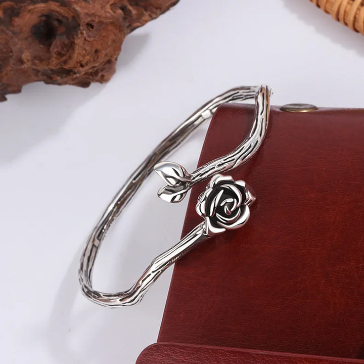 Steampunk Rose Flower Bracelet In Silver tendance