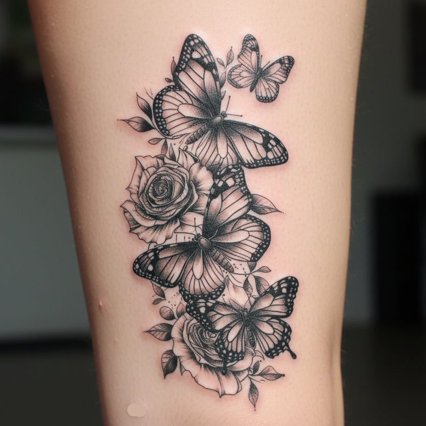 Steampunk Rose and Butterfly Tattoo
