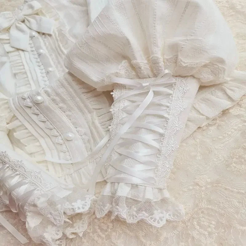 Steampunk Ruffled Cotton Shirt Lace-Up