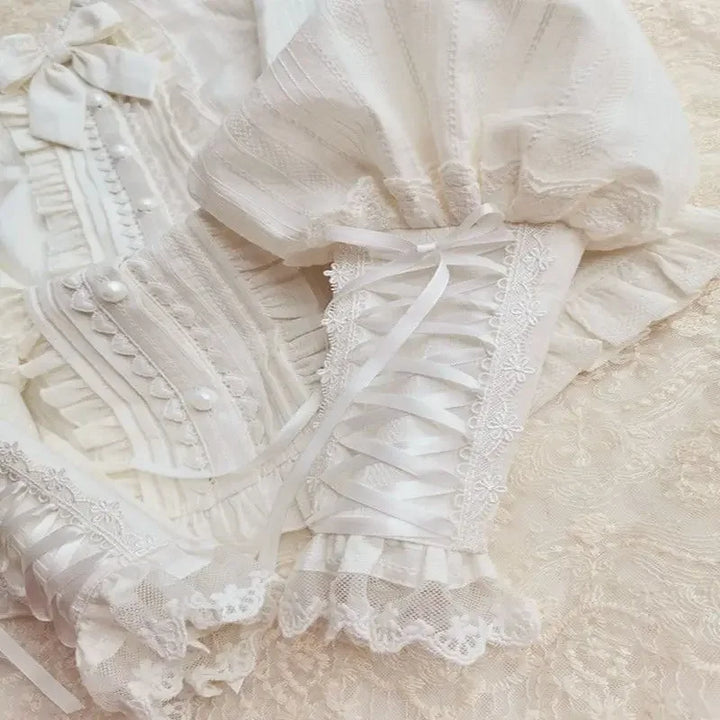 Steampunk Ruffled Cotton Shirt Lace-Up