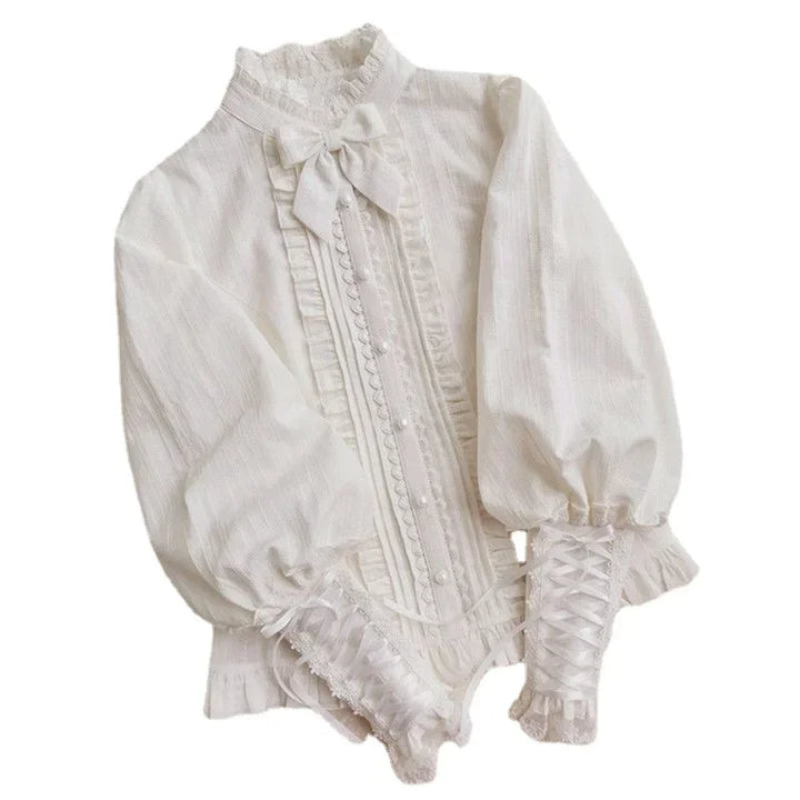 Steampunk Ruffled Cotton Shirt White