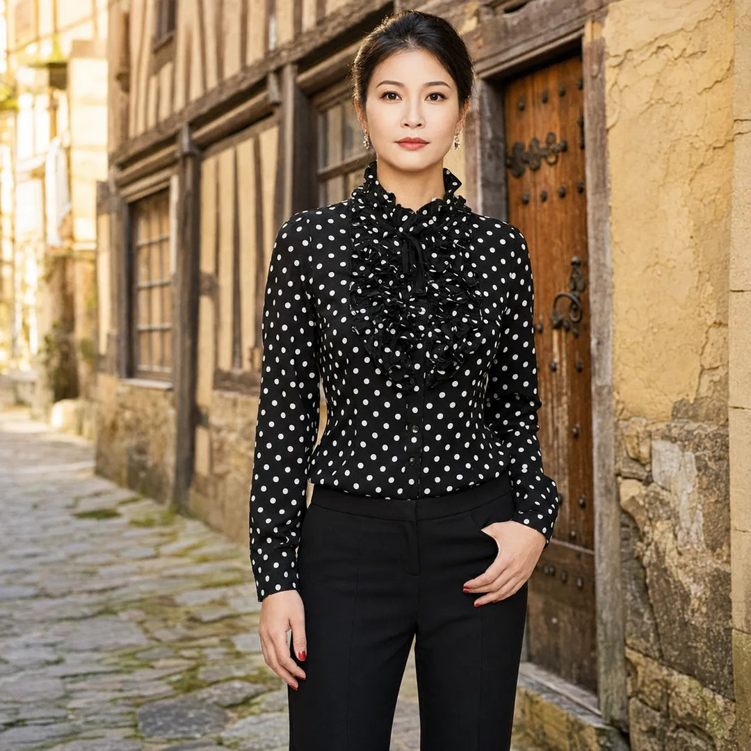 Steampunk Ruffled Polka Dot Shirt Bodysuit