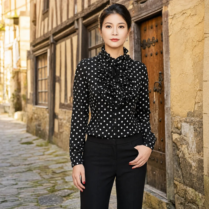 Steampunk Ruffled Polka Dot Shirt Bodysuit