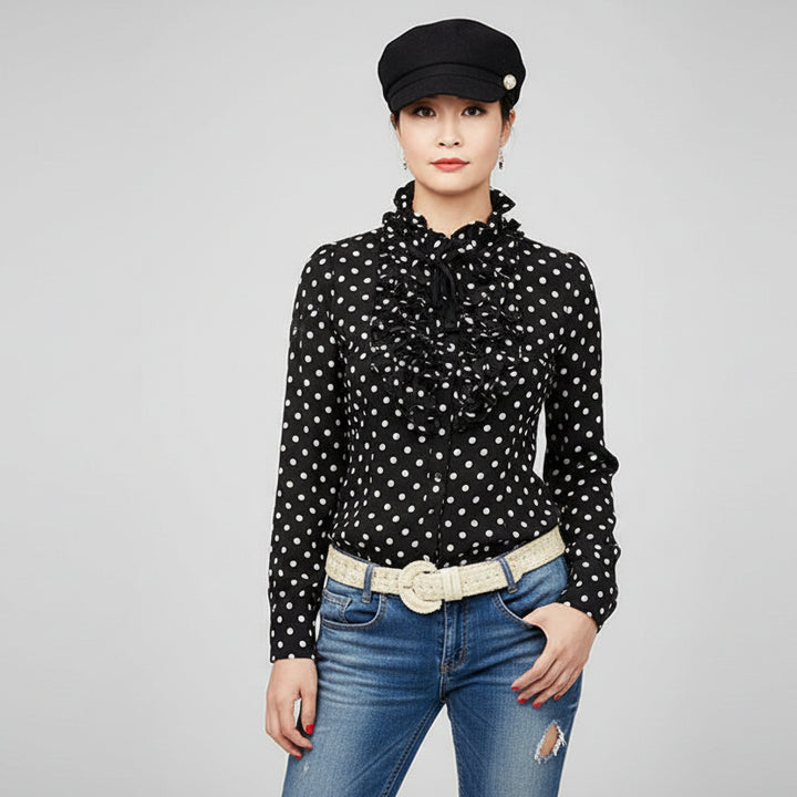 Steampunk Ruffled Polka Dot Shirt Bodysuit