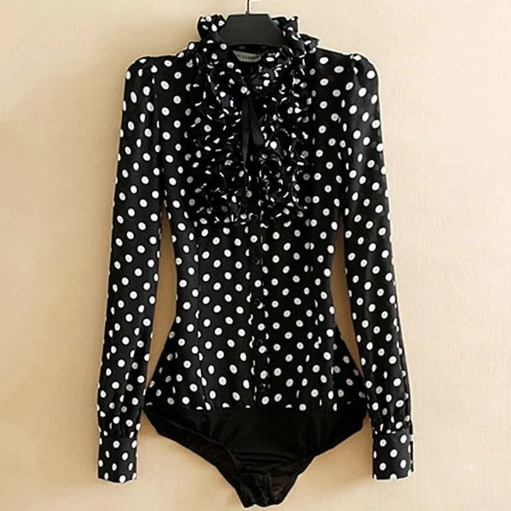 Steampunk Ruffled Polka Dot Shirt Bodysuit elegant