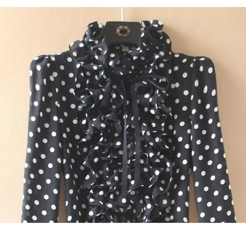 Steampunk Ruffled Polka Dot Shirt Bodysuit vintage