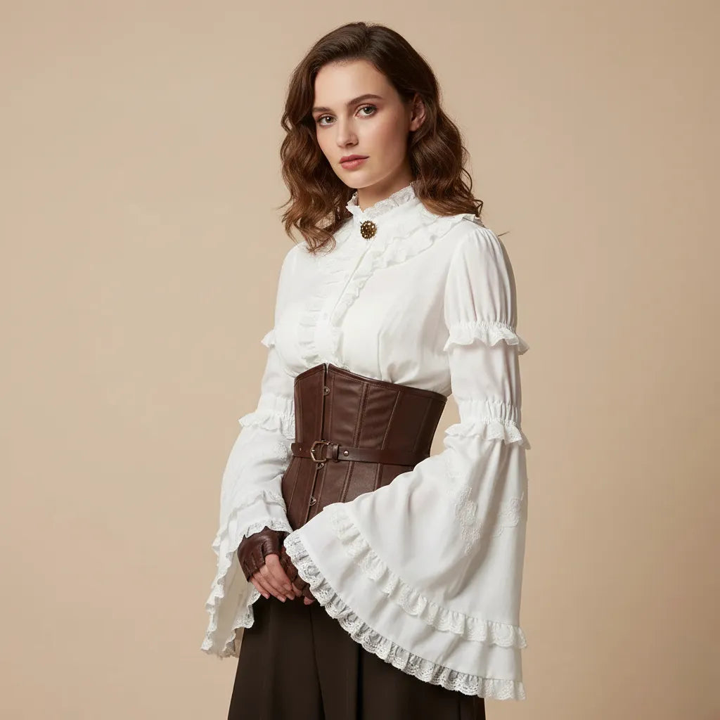 Steampunk Ruffled Shirt With Flared Sleeves Lolita