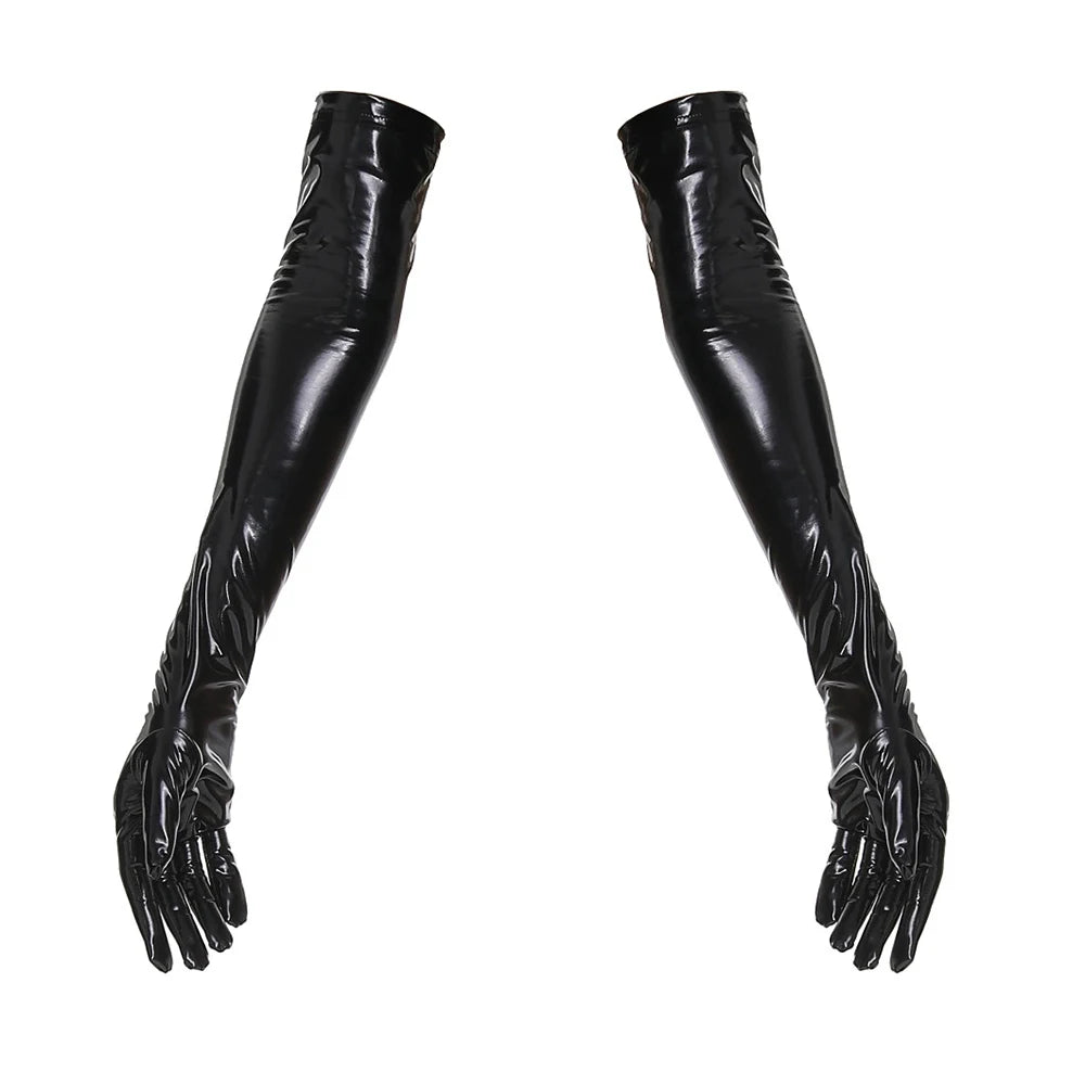 Steampunk Shiny Long Gloves Black
