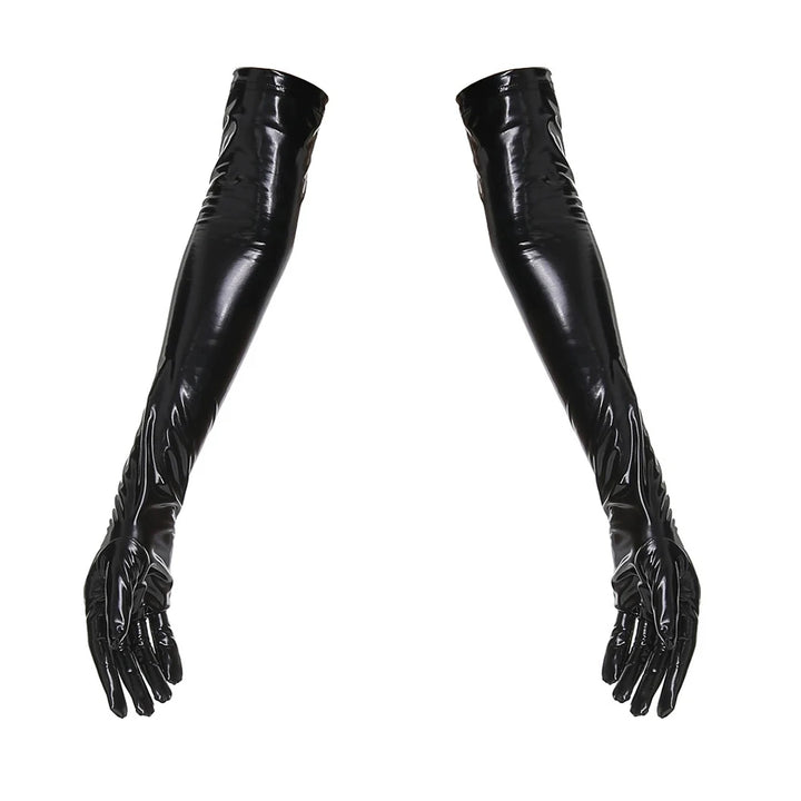 Steampunk Shiny Long Gloves Black