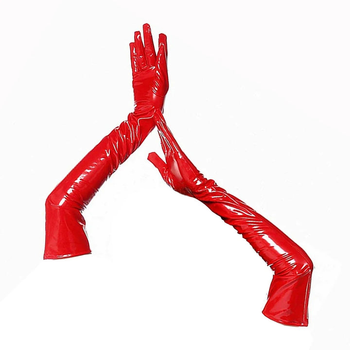 Steampunk Shiny Long Gloves Red