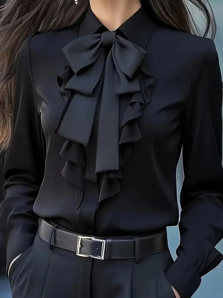 Steampunk Shirt Ruffled with Bow Black