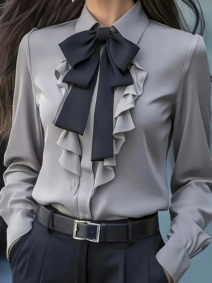 Steampunk Shirt Ruffled with Bow Grey
