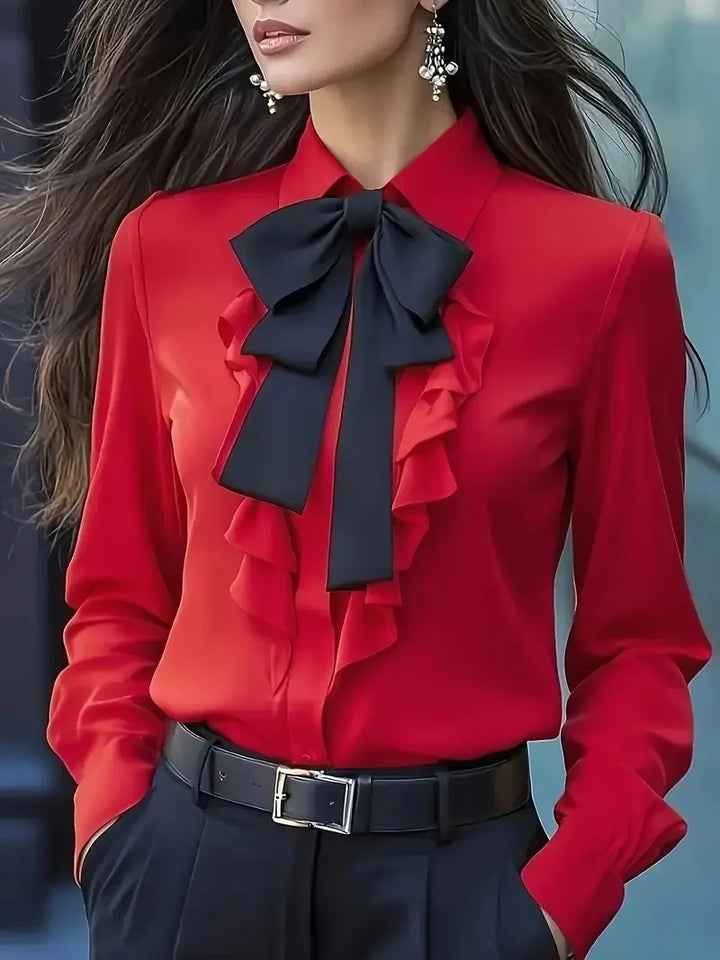 Steampunk Shirt Ruffled with Bow Red