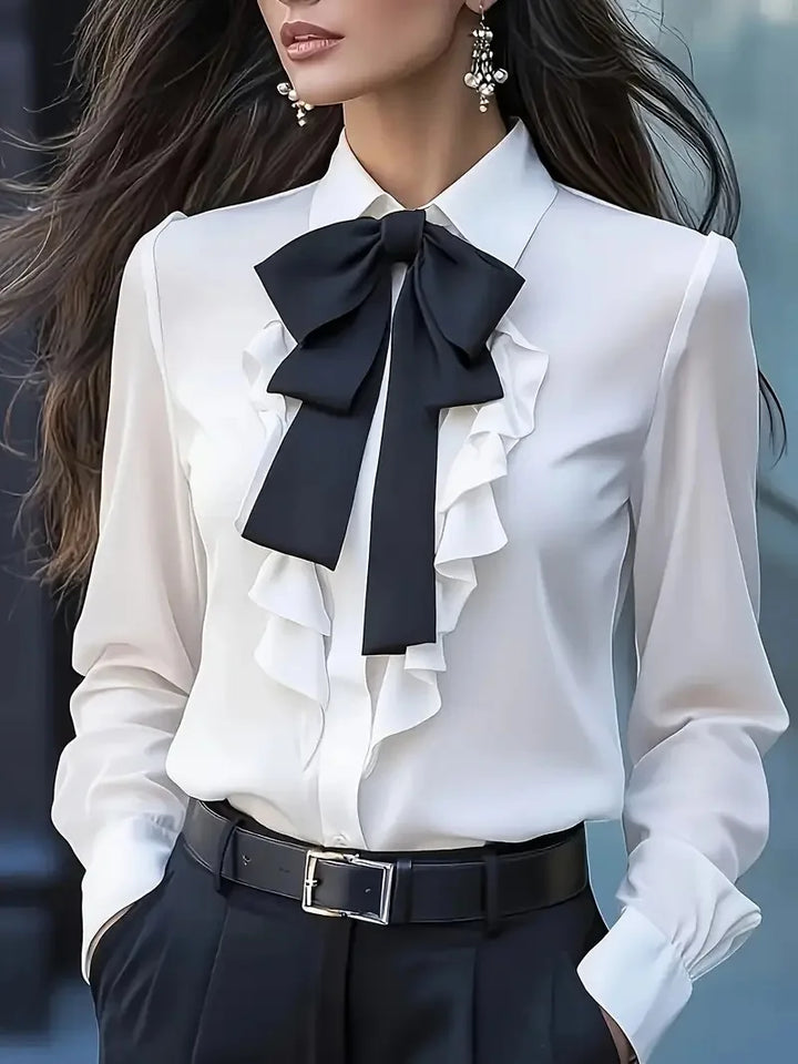 Steampunk Shirt Ruffled with Bow White