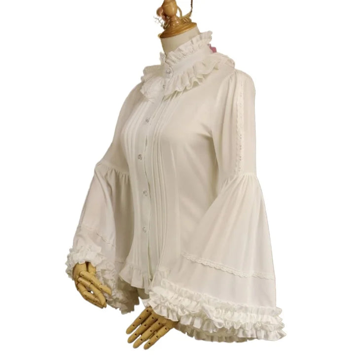 Steampunk Shirt With High Collar and Ruffles Design