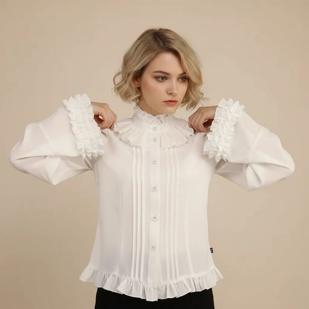 Steampunk Shirt With High Collar and Ruffles Style