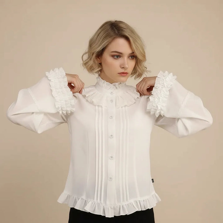 Steampunk Shirt With High Collar and Ruffles Style