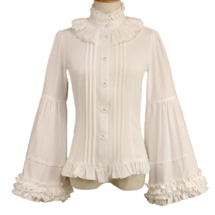 Steampunk Shirt With High Collar and Ruffles White