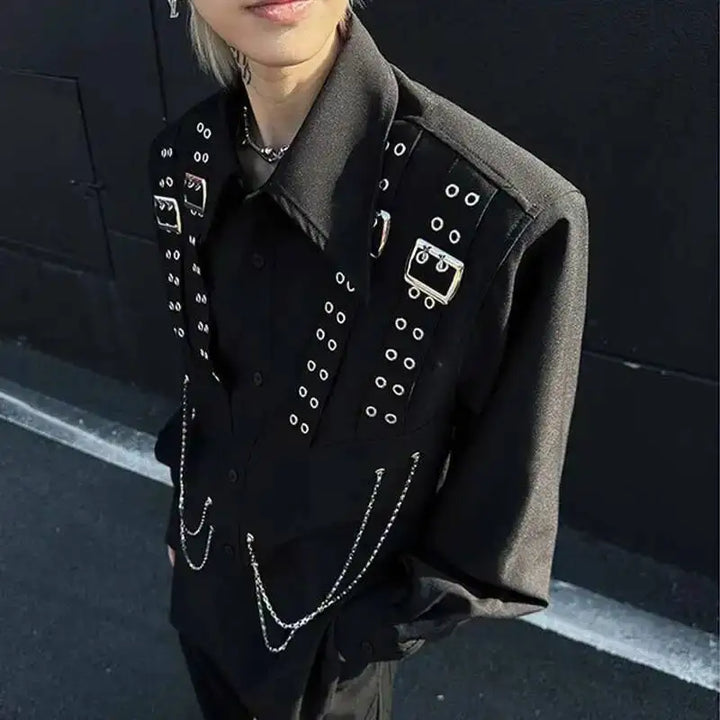 Steampunk Shirt With Metal Chains Black