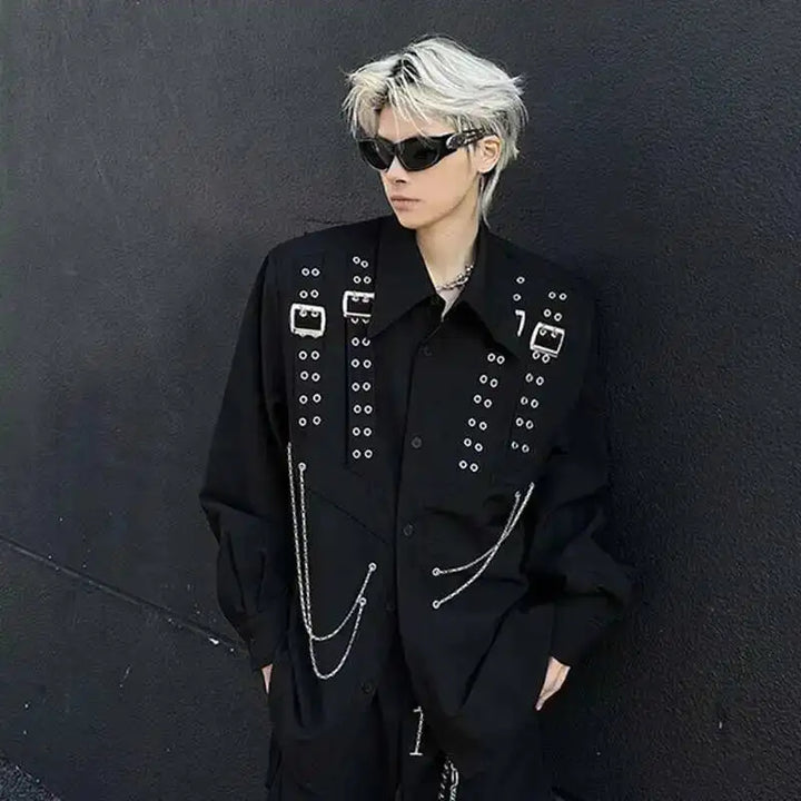 Steampunk Shirt With Metal Chains Chic