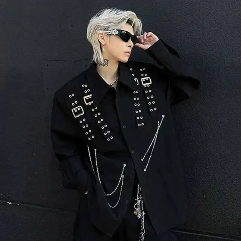 Steampunk Shirt With Metal Chains Classy