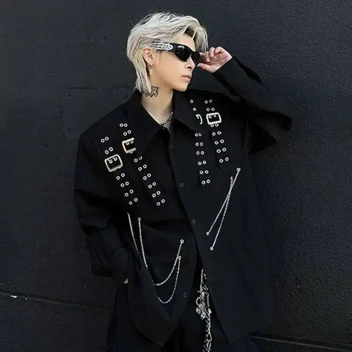 Steampunk Shirt With Metal Chains Classy