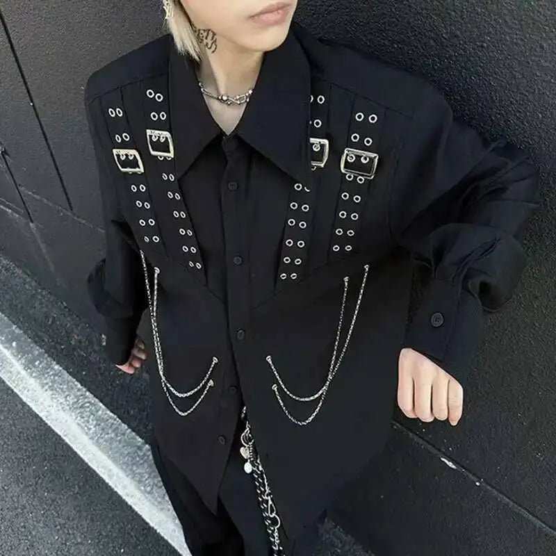 Steampunk Shirt With Metal Chains Stylish