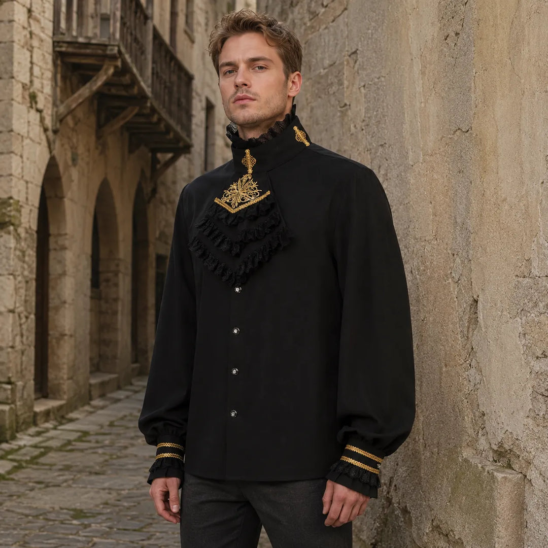 Steampunk Shirt with High Ruffled Collar